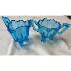 Vintage Indiana Colored Glass Colonial Electric Blue Cream Sugar set